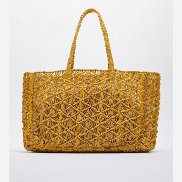 Zara Mustard Woven Large Tote Bag - Picture 1 of 6